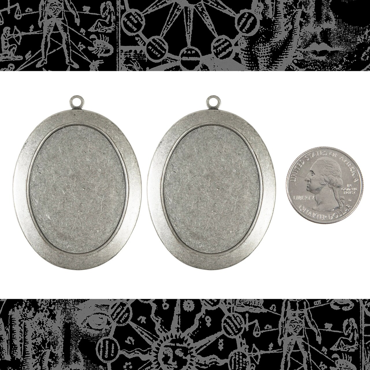 30 x 40mm Silver Plated Brass Cameo Frames with Smooth Border - Set of Two *S-F37
